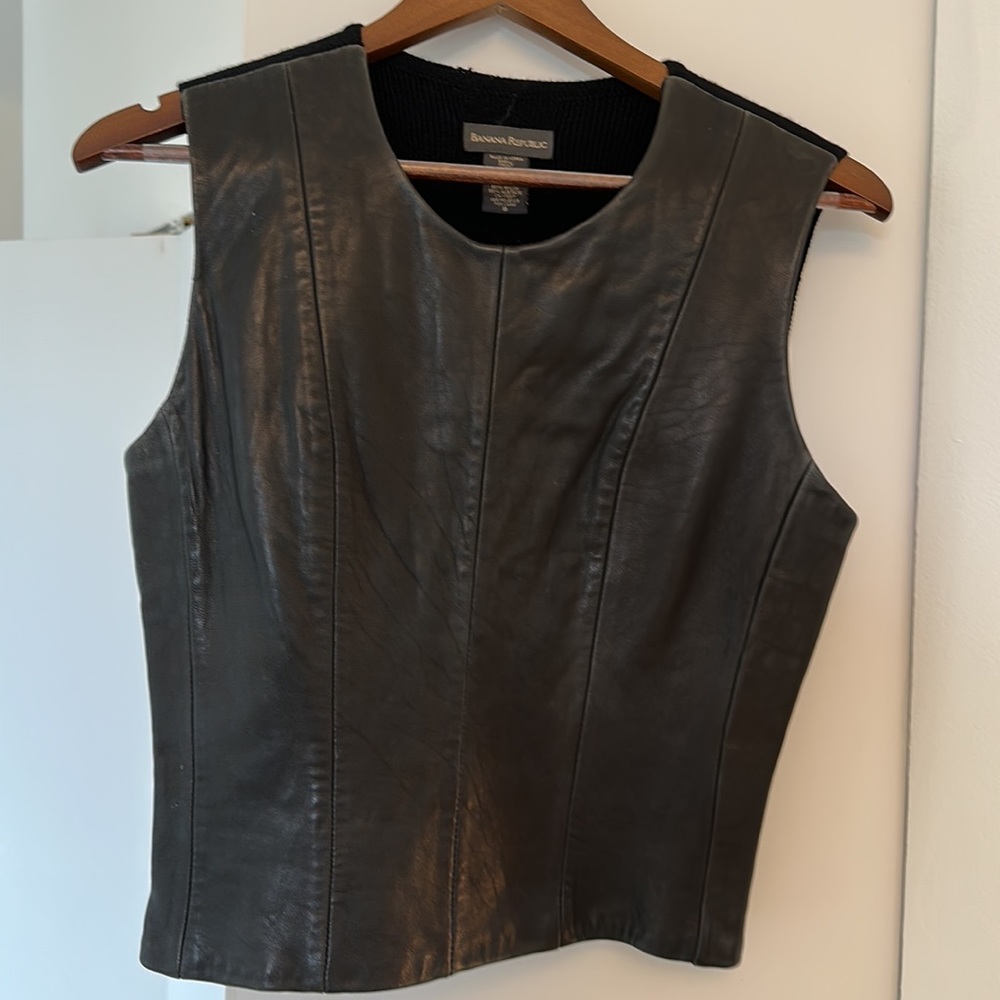 Vintage 90’s Banana Republic Leather & Wool Vest Pullover Sz 8 or M - GORGEOUS - Picture 5 of 12